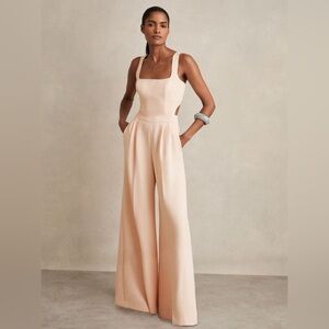 Reiss Dion Wide-Leg Cut-Out Waist Trouser Pant Jumpsuit, Pale Pink, Size 6, NWOT
